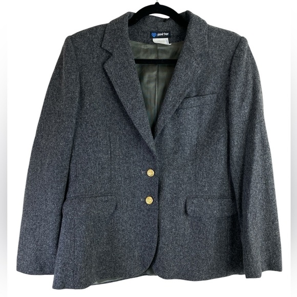 Vintage Panther Women’s Gray Pure Wool USA Union Made Blazer Suit Jacket Sz 9/10 - Picture 1 of 15